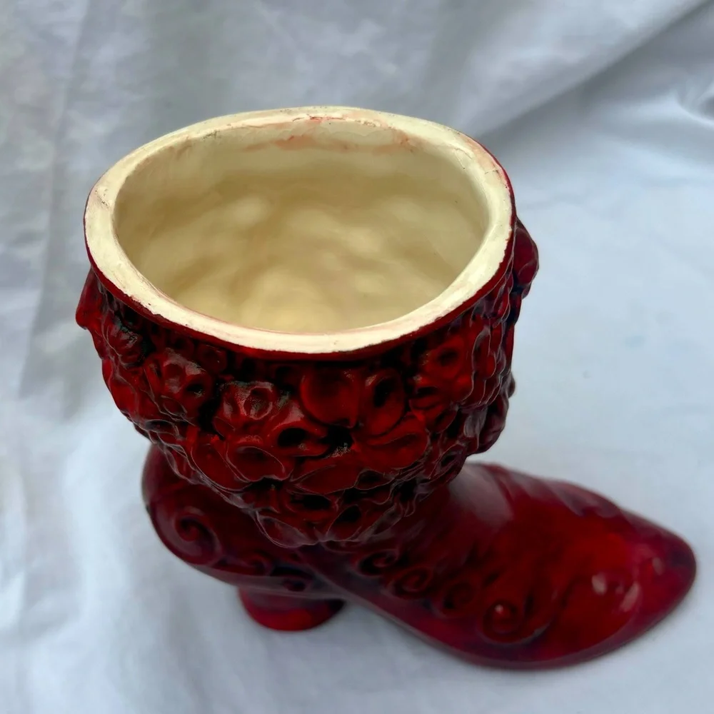 Vintage Ceramic Red Boot Planter Vase - Picture 5 of 7